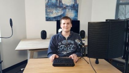 Sam Valavanis feeling proud around his audio recording equipment