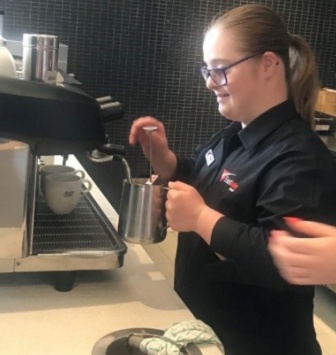 Charlotte Bailey making a coffee