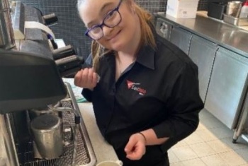 Charlotte Bailey making coffee