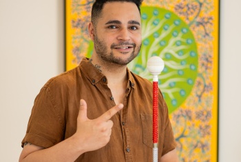 Karan with cane